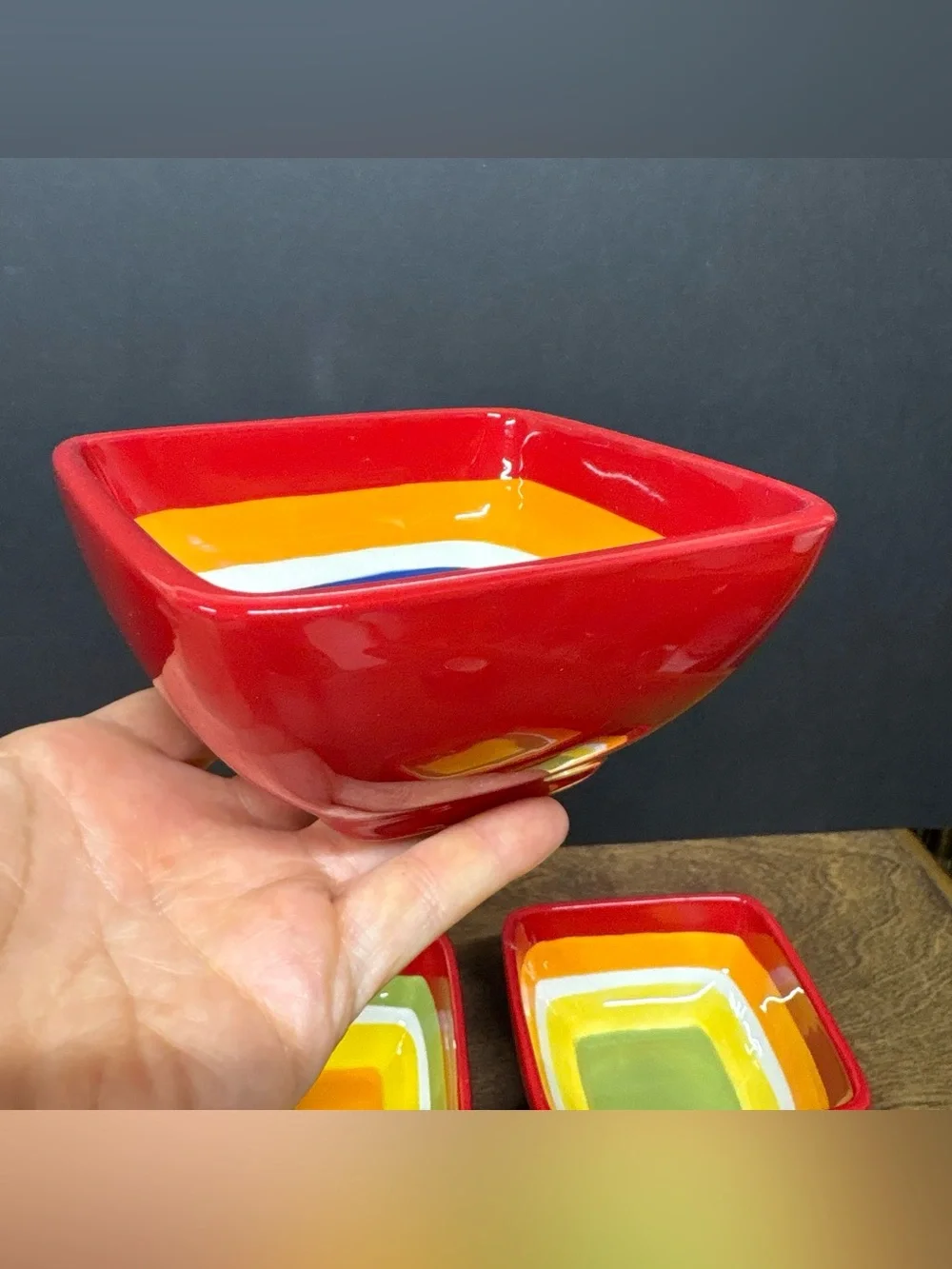 Home Colorful Ceramic Nesting Square Bowls - Red, Yellow, Orange, Green